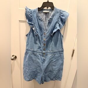 Eloquii Denim Romper Womens 16 Blue Ruffle Sleeve Button Front Plus Size